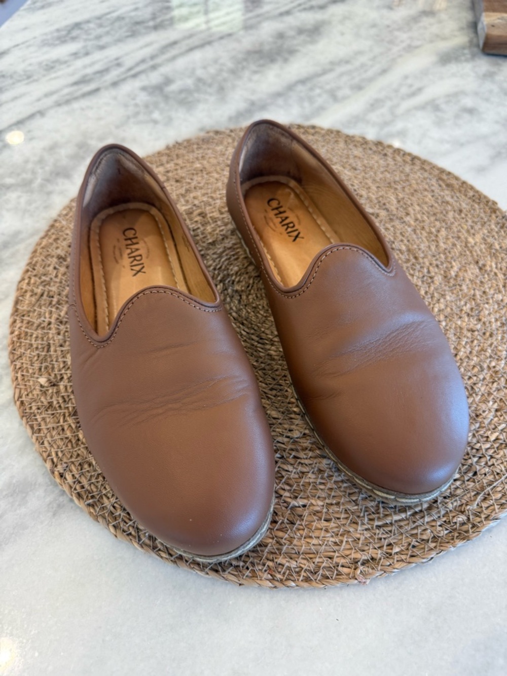 Charix Classic Leather Loafers Cognac Brown Slip On Shoes 39.5